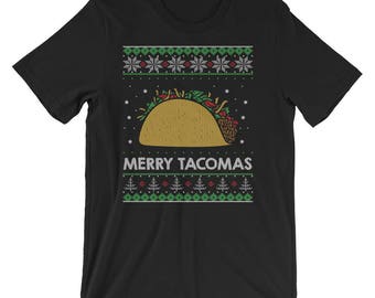 Taco Ugly Christmas Sweater Style Merry Tacomas Short-Sleeve Unisex T-Shirt