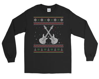 Electric Guitar Ugly Christmas Sweater Style Long Sleeve T-Shirt