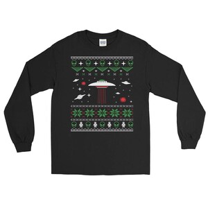 Sci FI Flying Saucer UFO and Alien Ugly Christmas  Long Sleeve T-Shirt
