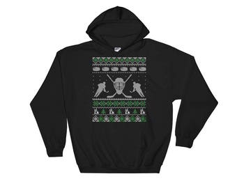 Hockey Ugly Christmas Sweater Style Hooded Sweatshirt
