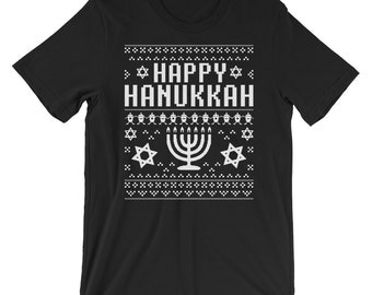 Happy Hanukkah Ugly Christmas Style Menorah Short-Sleeve Unisex T-Shirt