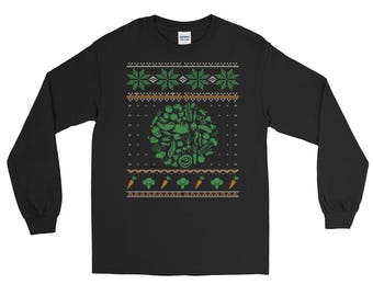 Vegan Vegetarian Vegetable Christmas Sweater Style Shirt Long Sleeve T-Shirt