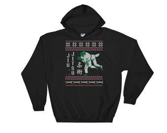 Jiu Jitsu Bjj Ugly Christmas Sweater Style Design Hooded Sweatshirt