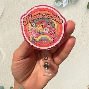 Made in the 80&#39;s Badge Reel, CNA, RN, nurse, glitter, teacher, medical assistant, Retractable Reel, healthcare, ID school, magnet, peds