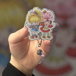 Rainbow Brite and Strawberry Girl inspired Badge Reel, CNA, RN, nurse, glitter, teacher, medical ,Retractable Reel, healthcare, magnet, peds