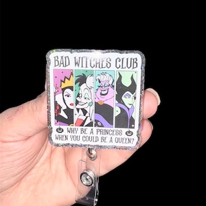 Villains Bad Witches Club aBadge Reel, CNA, RN, nurse, teacher, medical assistant, Retractable Reel, healthcare,  ,ID, school, magnet,peds