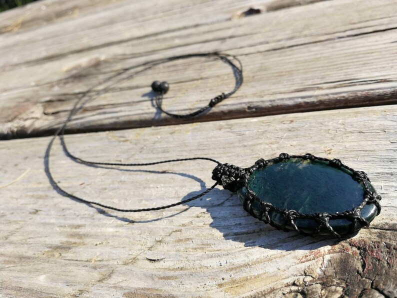 moss agate macrame necklace Green moss agate wrapped crystal, crystal necklace