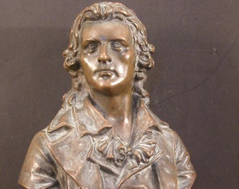 Antique 19 c SOLID BRONZE Bust Statue Sculpture Figure Poet ~Friedrich Schiller~