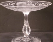 19 c ABP Carved Intaglio Cut Glass Signed LIBBEY Compote Centerpiece Twist Stem