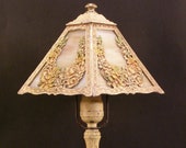 Antique Arts Crafts Slag Glass Swag Floral Leaded Parlor Flower Panel Lamp Light