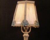 Antique Art Deco Slag Glass Panel Shade Boudoir Lamp Table Light Fixture Tulip