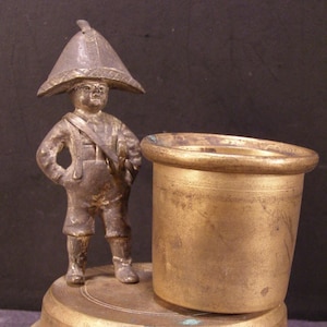19 c Solid Bronze Figural Boy NAPOLEON Figurine Statue Sculpture Match Safe Holder