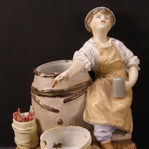 19c Porcelain Figure Desk Set Cigar Humidor Match Safe Holder Smoke Stand Dancer