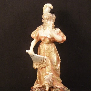 19c German Porcelain Lady Figurine Statue Sculpture Girl Woman Feather Hand Fan