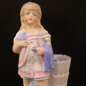 19 c German Porcelain Bisque Match Safe Holder Striker Figure Fairing Spill Vase