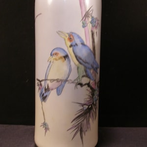 Lg Antique MZ Austria Vienna Porcelain H PAINTED Bird Cylinder Flower Vase Urn