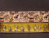 1930s Crescent Toys Britains Lead Soldier Cowboy Indian Horse Litho Knight Box Set