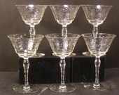 20 39 s LIBBEY Cut Etched Crystal Wine Glass Goblet Stem Engraved Stemware Art Deco