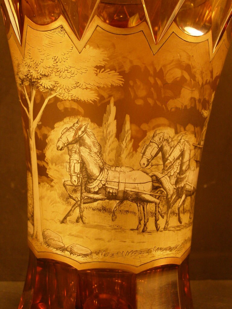 1900's Moser Bohemian Gilt PAINTED Cut Crystal Vase Signed 1900's Moser Bohemian Gilt PAINTED Cut Crystal Vase Signed
