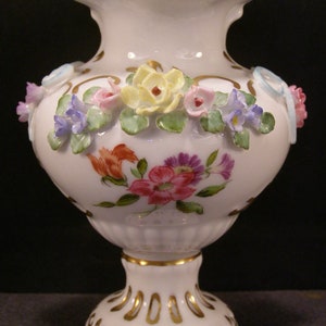 Old German Porcelain H PAINTED Helena Wolfsohn Dresden Applied Flower Vase Urn