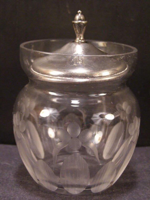 Vintage Sterling Silver Cut Etch Crystal Glass Mustard Pot Etsy