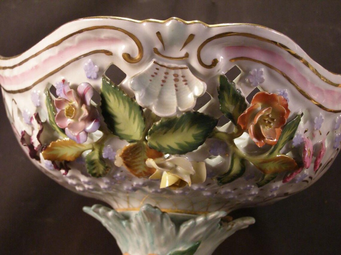 LG 1900 Meissen Dresden H Painted INSECT Compote Centerpiece Thieme ...