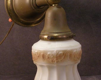 Antique Brass Wall Sconce Lamp Sconce Pleated Fluted Glass Hanging Shade Fixture