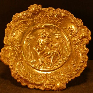 1850&#39;s High Relief Repousse Figural Cherub Gold Compote Tazza Stand Candy Dish