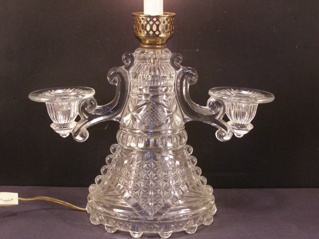 Antique EAPG Pattern Glass Lamp W/ Candle Stick Holders Etsy