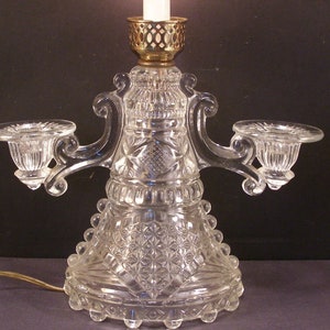 Antique EAPG Pattern Glass Lamp w/ Candle Stick Holders Candelabra Light Fixture