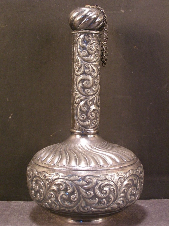 19 c Antique Derby Repousse Silver Cologne Perfume