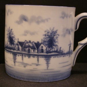RARE Vintage LITHOPHANE Mug &quot;State House&quot; Boston Blue & White Delft Porcelain Tea Cup