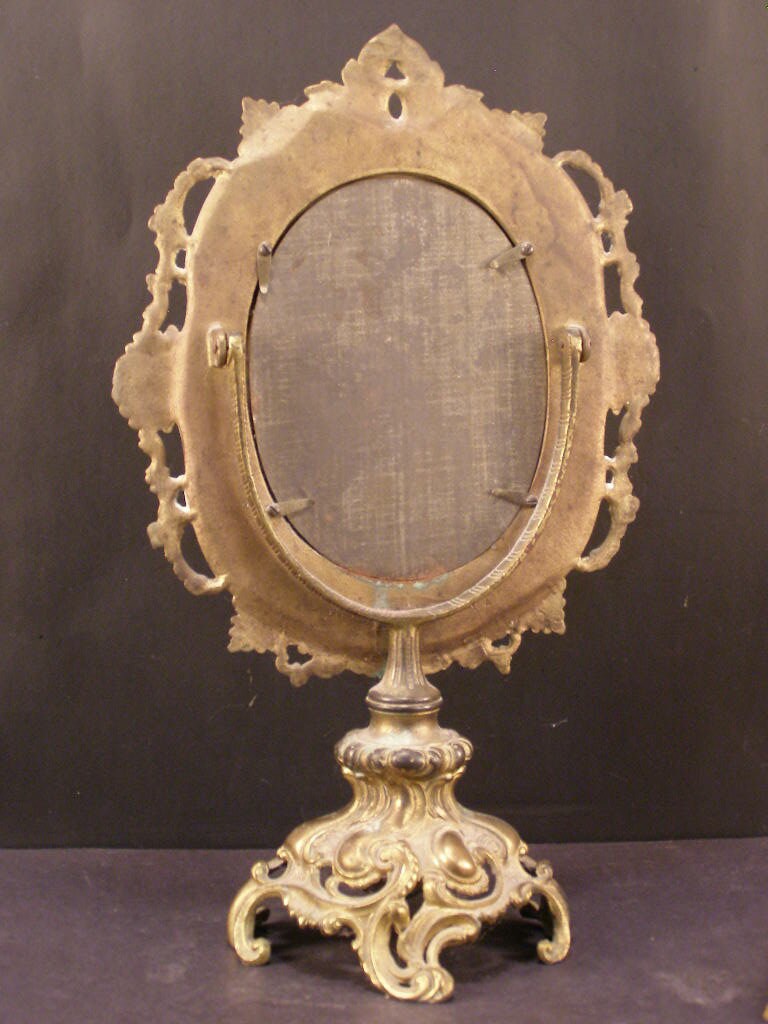 Vintage Tassel Footed Oval Mirror Bow Vine Tripod Vanity Desk Mirror