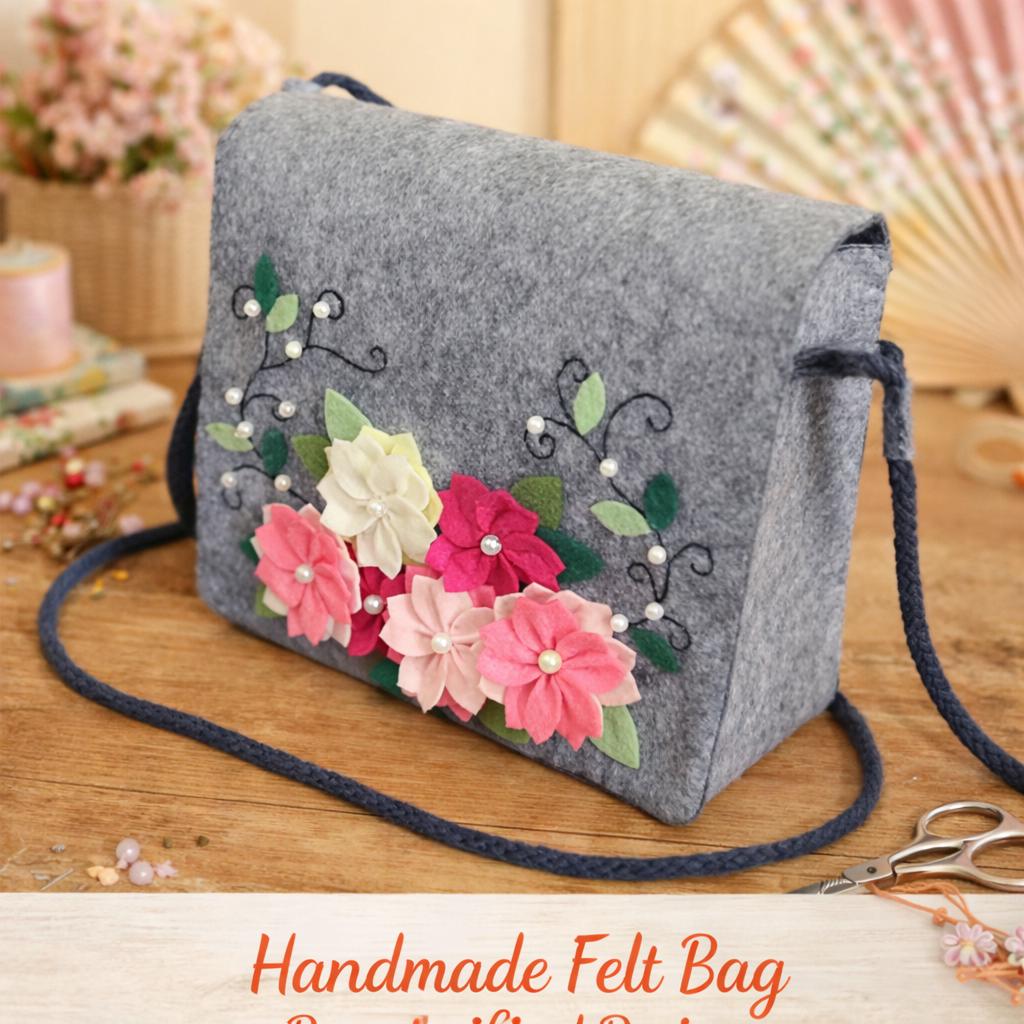 Marka Borsa A Tracolla In Feltro Grigio - 40x40 Cm - Grande E Capiente Per Donna - Con Tasca Interna E Chiusura In Velcro