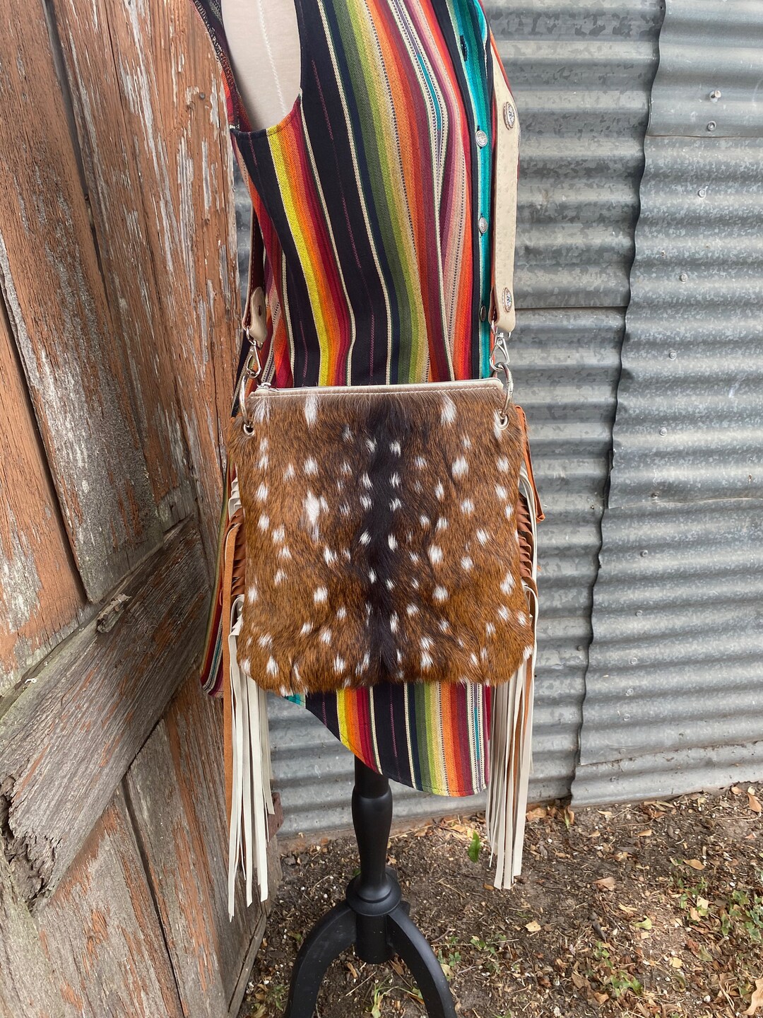 Axis Deer Hide Purse. Ostrich Print Embossed Leather Etsy