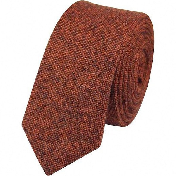 Charlie: Burnt Orange Tweed Wool Classic Width Tie Groomsmen Gifts, Wedding Attire, Tweed, Wool, Excellent Reviews