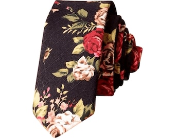Vesper: Ties for Men. Mens Ties. Mens Gifts. Groomsmen. Gift. Black Floral Tie. Cotton Tie. Wedding Tie. Wedding Attire.