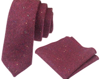 Carter: Tie and Pocket Square Set, Wool Blend Tie and Pocket Square, Wedding Set, Burgundy Red Tie,Mens Tie, Groomsmen Gift Tie, Matching