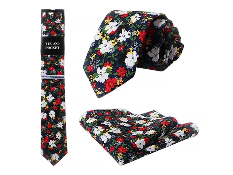 Wedding Attire Botanical Floral cotton tie and pocket square Groomsmen Gifts Florence