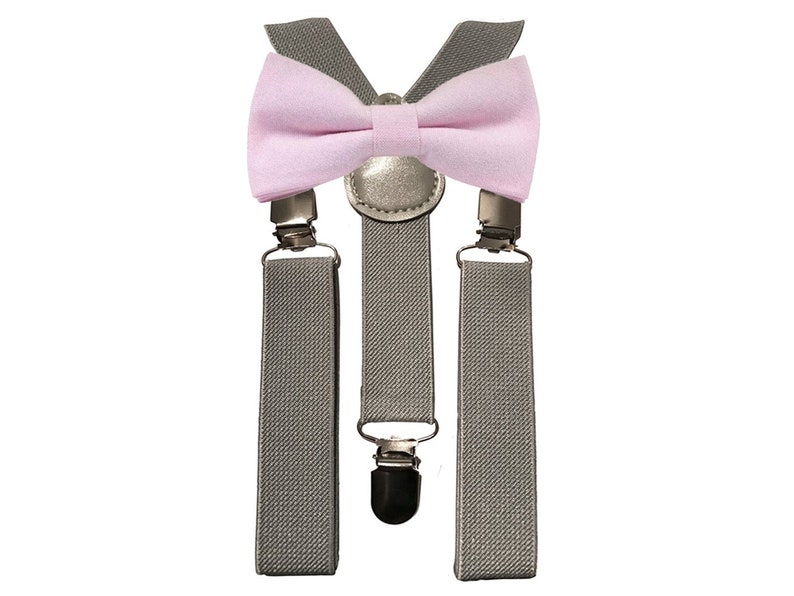 Faye Cotton Candy Pink Boys Bow Tie and Grey Braces Pageboy Gifts Gifts Bow Ties for Boys Christmas Gift Wedding Attire Suspenders