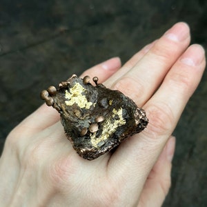 Set mushroom, Nature design, Luxury ring, Mushroom ring, Raw sophistication jewelry, Mismatched ring, Unique Unusual ring, Witch jewelry