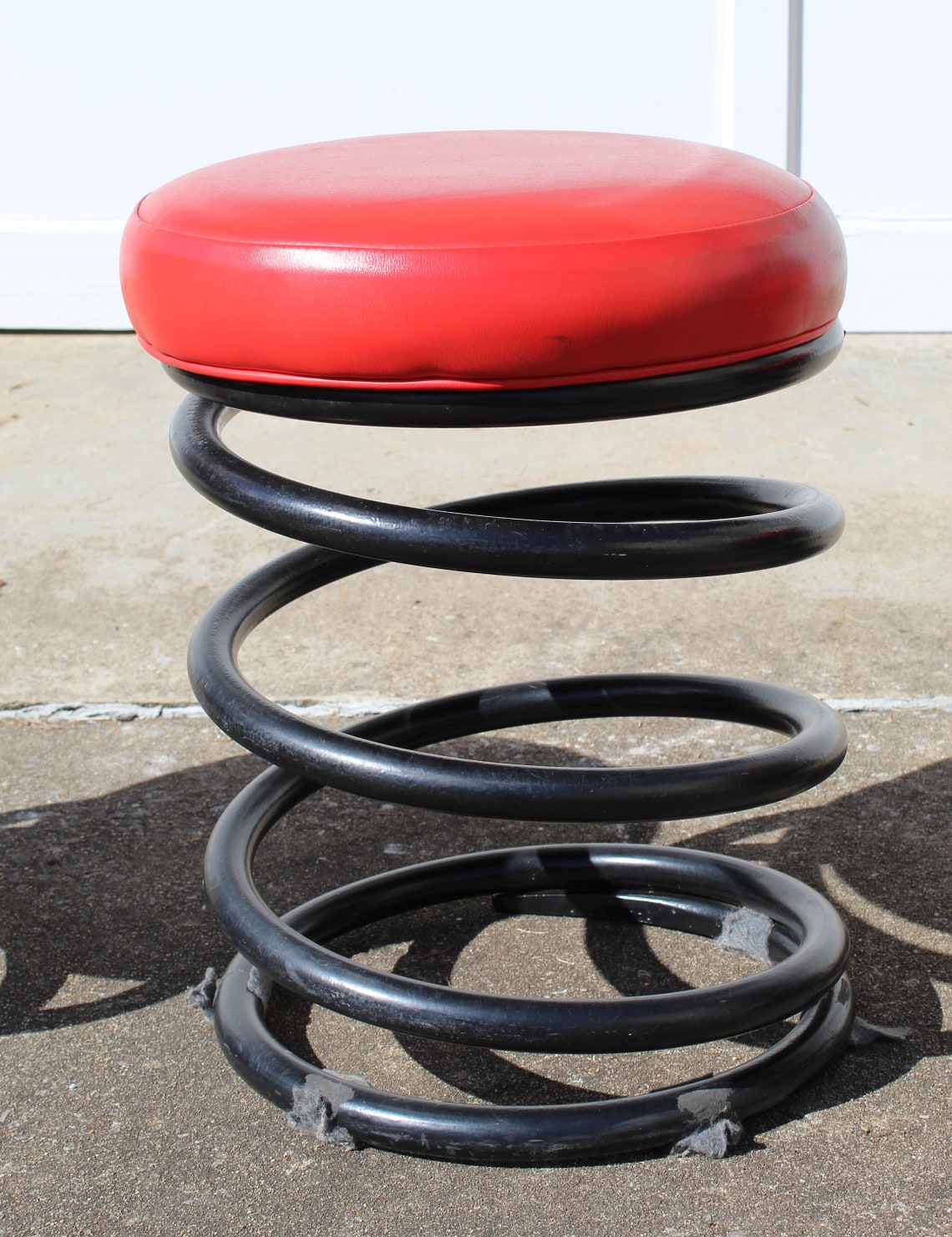 Vintage Industrial Coil Spring Stool With Cherry Red Vinyl Etsy