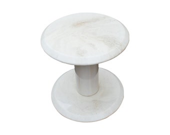 Vintage Postmodern Faux White Marble 20" Round Pedestal Side Table