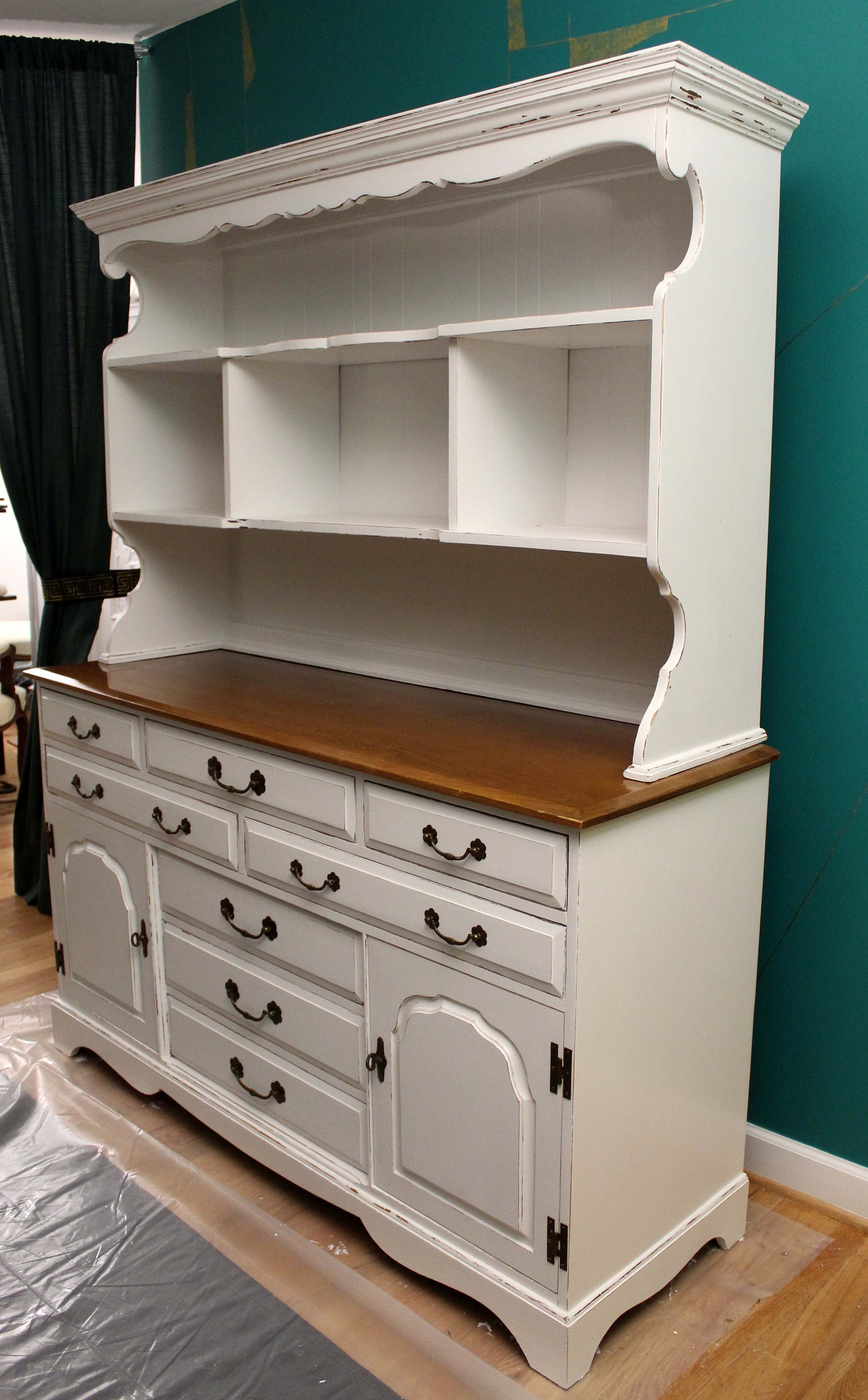 SOLD Refinished antique white painted hutch / china Etsy
