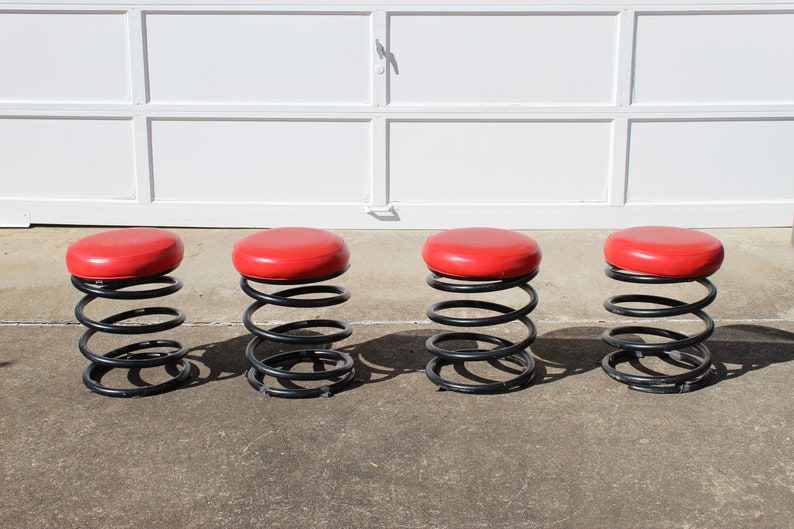 Vintage Industrial Coil Spring Stool With Cherry Red Vinyl Etsy
