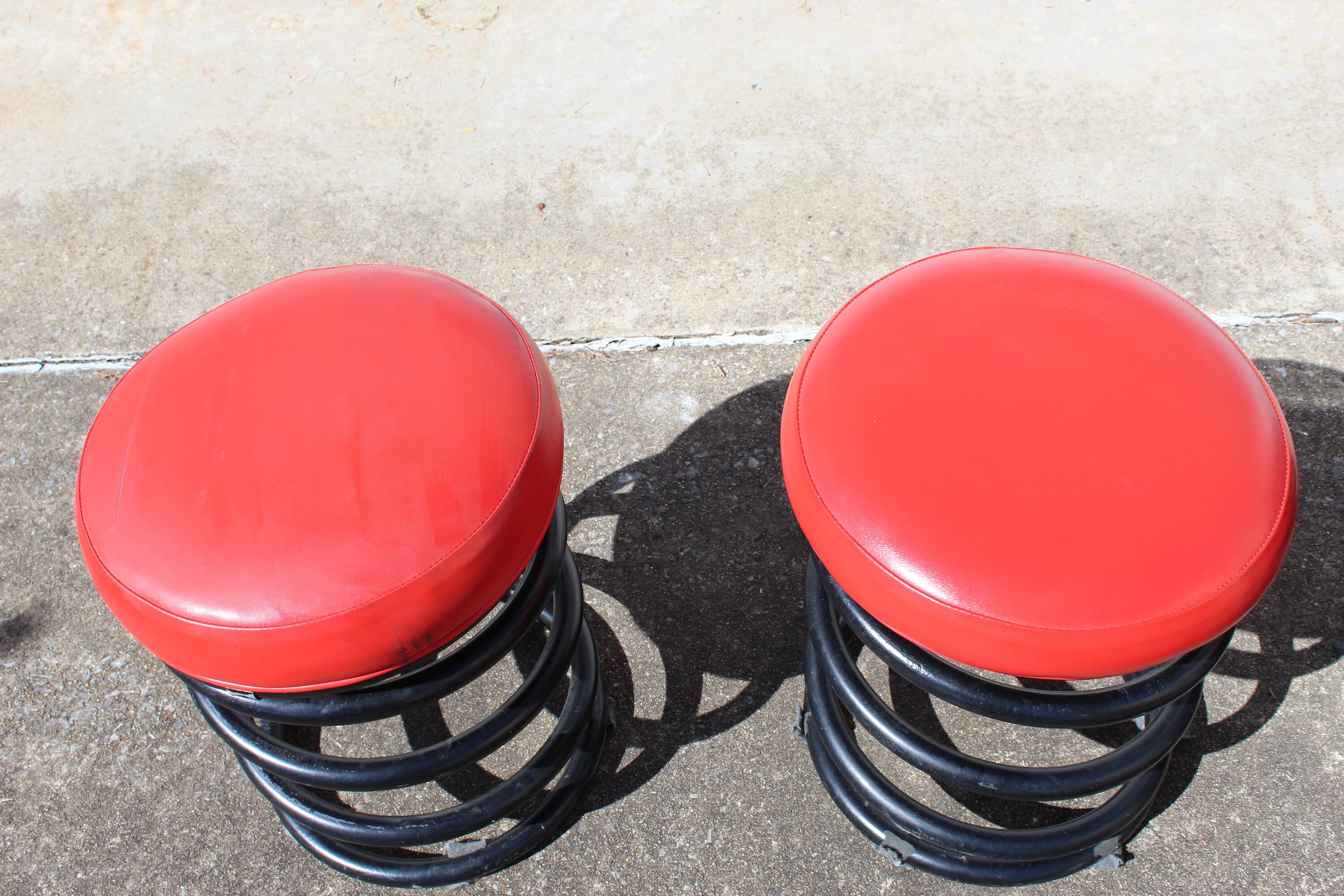 Vintage industrial coil spring stool with cherry red vinyl Etsy