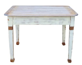 Gustavian Swedish Farmhouse Style Antique Pine Dining Table Desk w/ Reeded Dummy Drawer