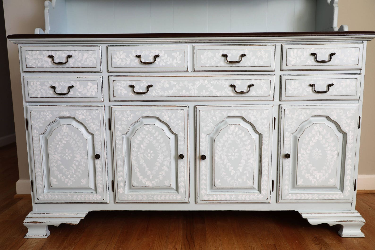 SOLD -- Refinished Soft Blue Painted Hutch / China Cabinet With Hand ...