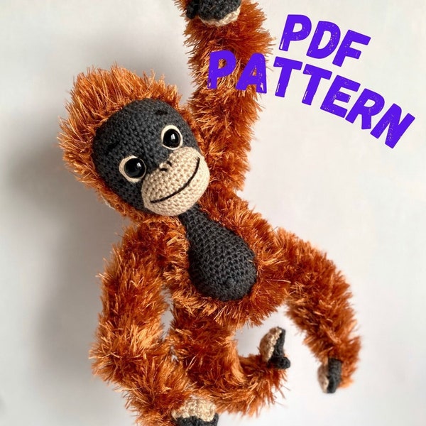 Orangutan Amigurumi Pattern with posable arms and legs and magnetic hands - PDF format - English only