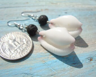White Shell Earrings-Boho Style-Italian Jewelry-Drop Earrings-Black and White-gift for her-Handmade in Italy